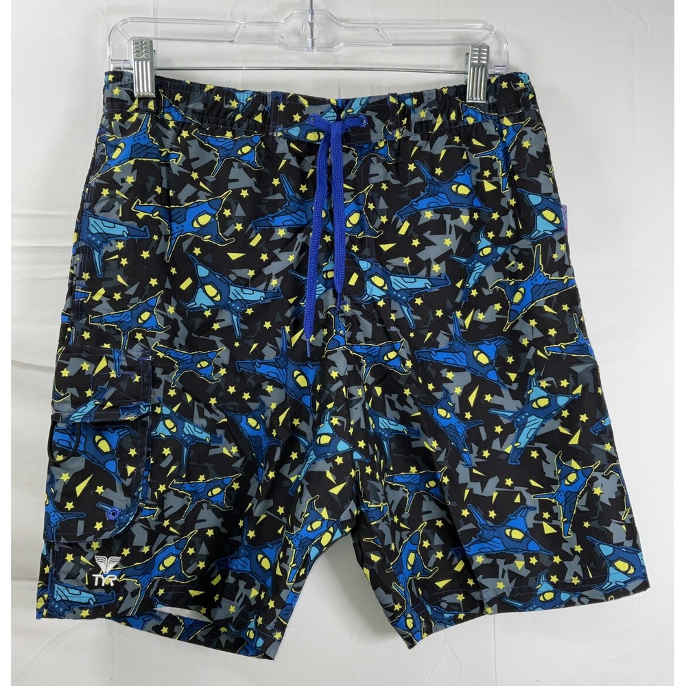 NWT Boy's TYR Night Fight Challenger Swim Trunks Black Blue XL‎ 16/18